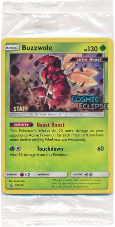 Buzzwole SM218 Staff S M Cosmic Eclipse Pre Release Promo Pack of 4 Cards Pokemon Promo Packs Buzzwole SM218 Staff S M Cosmic Eclipse Pre Release Promo Pack of 4 Cards Pokemon Promo Packs