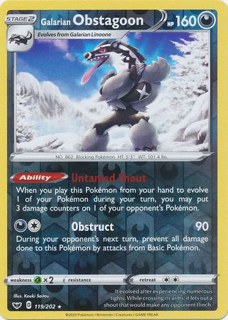 Galarian Obstagoon 119 202 Holo Rare Reverse Holo Sword Shield Base Set Reverse Holo Singles Galarian Obstagoon 119 202 Holo Rare Reverse Holo Sword Shield Base Set Reverse Holo Singles
