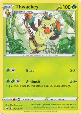 Pokemon Card – Thwackey – Base de espada y escudo – juego de 4 cartas –  013/202 Uncommon : : Juguetes y Juegos