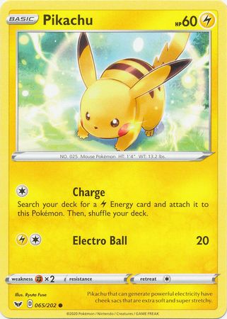 Pikachu #065/202 Sword & Shield Base Set Common Pokemon 2020 TCG Card
