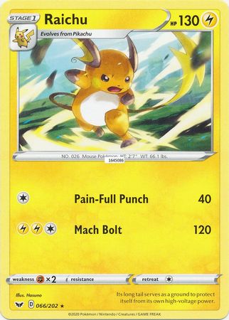  Pokemon Sword & Shield Evolution Set - Raichu & Pikachu -  066/202 - Rare 2 Card Lot : Toys & Games