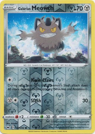 - NM Galarian Meowth 127/202 Common Pokemon Card 2020 Sword & Shield Set