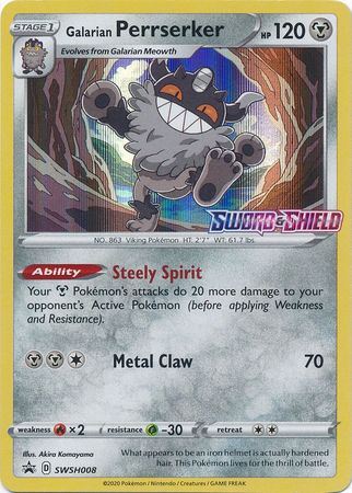 Galarian Perrserker SWSH008 Pre Release Promo Pokemon Sword Shield Promos Galarian Perrserker SWSH008 Pre Release Promo Pokemon Sword Shield Promos