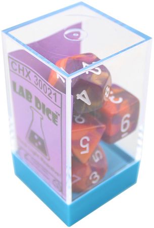 Chessex Gemini Orange Purple w White Set of 7 Dice CHX30021 Chessex Gemini Orange Purple w White Set of 7 Dice CHX30021