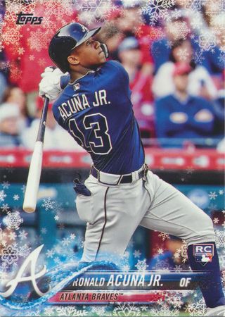 Ronald Acuna Jr 2018 Topps Holiday Winter Rookie HMW50 Bat Down Baseball Trading Card Singles Ronald Acuna Jr 2018 Topps Holiday Winter Rookie HMW50 Bat Down Baseball Trading Card Singles