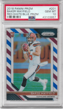 Baker Mayfield 2018 Panini Prizm PSA 10 Red White Blue Rookie 201 Panini 21224 Baker Mayfield 2018 Panini Prizm PSA 10 Red White Blue Rookie 201 Panini 21224