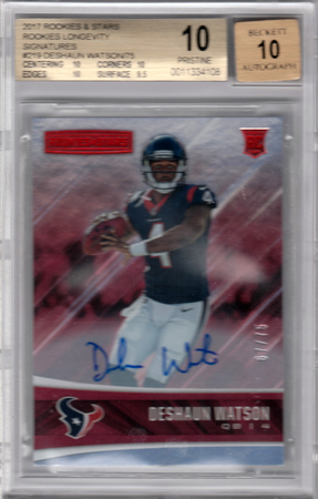 DeShaun Watson 2017 R S Longevity Rookies BGS 10 PRISTINE Auto 67 75 Panini 21230 Football Trading Card Singles DeShaun Watson 2017 R S Longevity Rookies BGS 10 PRISTINE Auto 67 75 Panini 21230 Football Trading Card Singles