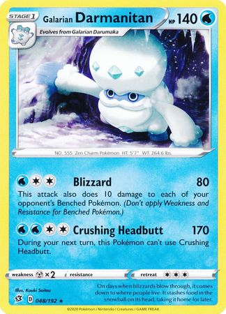 Galarian Darmanitan 048 192 Rare Sword Shield Rebel Clash Singles Galarian Darmanitan 048 192 Rare Sword Shield Rebel Clash Singles