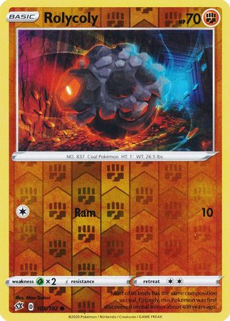 Rolycoly 105/192 Pokemon Rebel Clash Reverse Holofoil Common Fighting New Fresh 