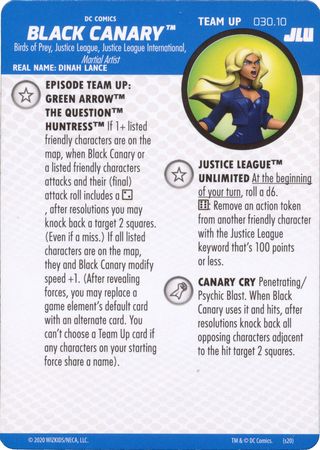Black Canary 030 10 Team Up Card DC Justice League Unlimited Heroclix Justice League Unlimited Singles Black Canary 030 10 Team Up Card DC Justice League Unlimited Heroclix Justice League Unlimited Singles