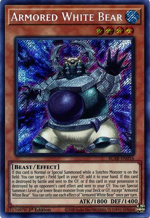 Armored White Bear BLAR EN016 Secret Rare 1st Edition Battles of Legend Armageddon 1st Edition Singles Armored White Bear BLAR EN016 Secret Rare 1st Edition Battles of Legend Armageddon 1st Edition Singles