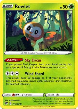 Rowlet 011 189 Common Sword Shield Darkness Ablaze Singles Rowlet 011 189 Common Sword Shield Darkness Ablaze Singles