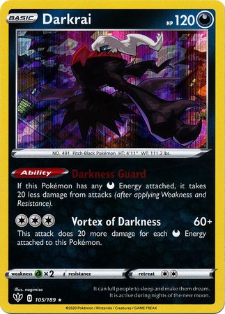 Pokemon SWSH3 Darkness Ablaze Darkrai Holo Rare Card 105//189