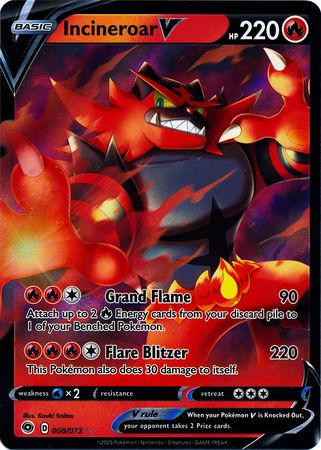 Incineroar V Ultra Rare Champions Path Pokemon NM 008/073