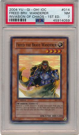 Freed The Brave Wanderer IOC 014 PSA NM 7 Super Rare 1st Ed IOC 4059 Invasion of Chaos IOC 1st Edition Singles Freed The Brave Wanderer IOC 014 PSA NM 7 Super Rare 1st Ed IOC 4059 Invasion of Chaos IOC 1st Edition Singles