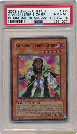 Gravekeeper s Chief PGD 065 PSA NM MT 8 Super Rare 1st Ed PGD 4077 Pharaonic Guardian PGD 1st Edition Singles Gravekeeper s Chief PGD 065 PSA NM MT 8 Super Rare 1st Ed PGD 4077 Pharaonic Guardian PGD 1st Edition Singles