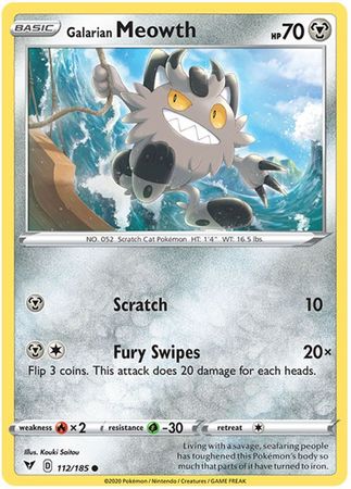 Galarian Meowth 112 185 Common Sword Shield Vivid Voltage Singles Galarian Meowth 112 185 Common Sword Shield Vivid Voltage Singles