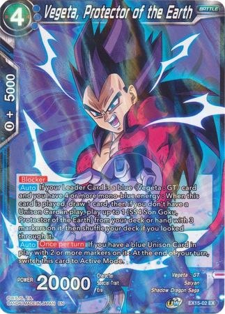Vegeta Protector of the Earth EX15 02 Expansion Rare DBS Expansion Set 15 Battle Enhanced EX15 Vegeta Protector of the Earth EX15 02 Expansion Rare DBS Expansion Set 15 Battle Enhanced EX15