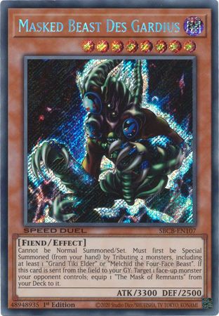 Masked Beast Des Gardius SBCB EN107 Secret Rare 1st Edition Blue Tab Masked Beast Des Gardius SBCB EN107 Secret Rare 1st Edition Blue Tab