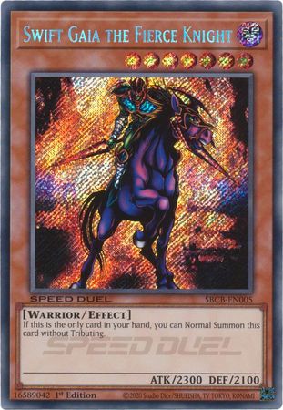 Swift Gaia the Fierce Knight SBCB EN005 Secret Rare 1st Edition Blue Tab Speed Duel Battle City Box 1st Edition Singles Swift Gaia the Fierce Knight SBCB EN005 Secret Rare 1st Edition Blue Tab Speed Duel Battle City Box 1st Edition Singles
