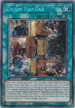 Union Hangar SBCB EN077 Secret Rare 1st Edition Blue Tab Speed Duel Battle City Box 1st Edition Singles Union Hangar SBCB EN077 Secret Rare 1st Edition Blue Tab Speed Duel Battle City Box 1st Edition Singles