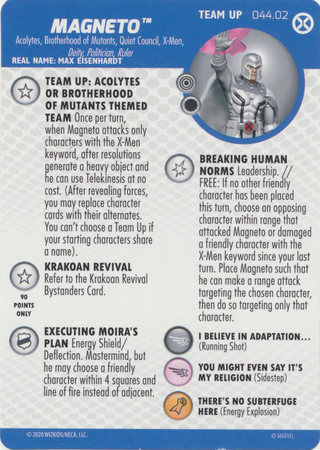 Magneto 044 02 Team Up Card House of X Marvel Heroclix Magneto 044 02 Team Up Card House of X Marvel Heroclix