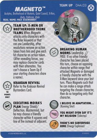 Magneto 044 03 Team Up Card House of X Marvel Heroclix Magneto 044 03 Team Up Card House of X Marvel Heroclix
