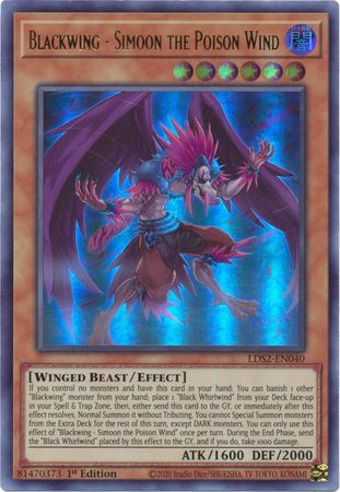 Blackwing Simoon the Poison Wind LDS2 EN040 Ultra Rare 1st Edition Blackwing Simoon the Poison Wind LDS2 EN040 Ultra Rare 1st Edition