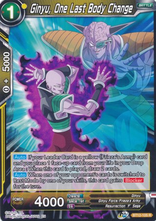 Ginyu One Last Body Change BT12 105 Rare Ginyu One Last Body Change BT12 105 Rare