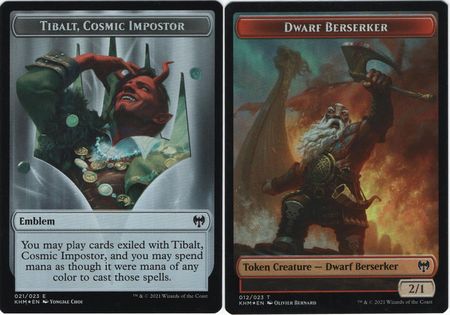 Tibalt Cosmic Impostor Emblem 021 Dwarf Berserker 012 KHM Foil Token Kaldheim Foil Singles Tibalt Cosmic Impostor Emblem 021 Dwarf Berserker 012 KHM Foil Token Kaldheim Foil Singles