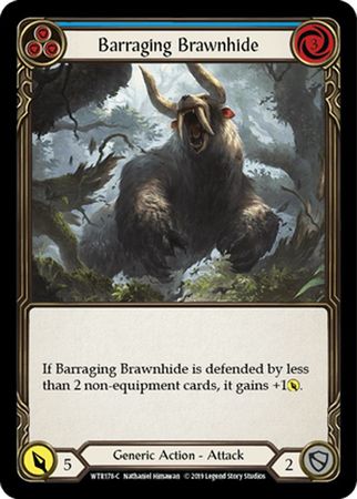 Barraging Brawnhide Blue WTR178 Common Rainbow Foil 1st Edition Welcome To Rathe 1st Edition Foil Singles Barraging Brawnhide Blue WTR178 Common Rainbow Foil 1st Edition Welcome To Rathe 1st Edition Foil Singles