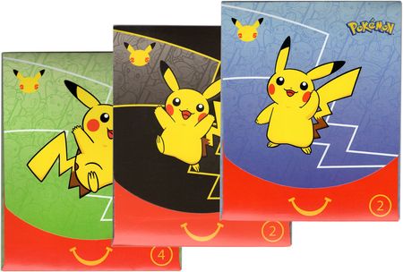 Nintendo Pokemon 25th Anniversary McDonalds Pikachu Box Toy Art Set 2 BLUE  Promo Cards 2021 Booster Pack SEALED