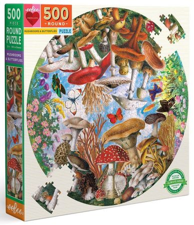 Mushrooms and Butterflies 500 Piece Round Jigsaw Puzzle EEBOO Puzzles EEBOO Puzzles Mushrooms and Butterflies 500 Piece Round Jigsaw Puzzle EEBOO Puzzles EEBOO Puzzles