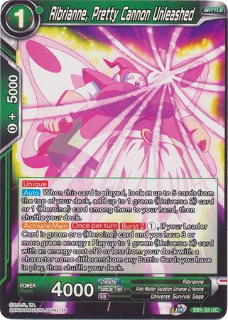 Ribrianne Pretty Cannon Unleashed EB1 33 Uncommon Battle Evolution Booster Singles Ribrianne Pretty Cannon Unleashed EB1 33 Uncommon Battle Evolution Booster Singles