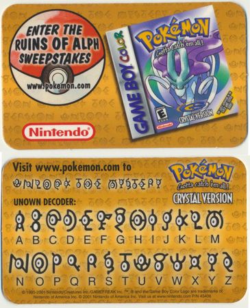 Pokémon Crystal Sweepstakes Promo Card Unown Decoder Rare Nintendo (near  Mint)