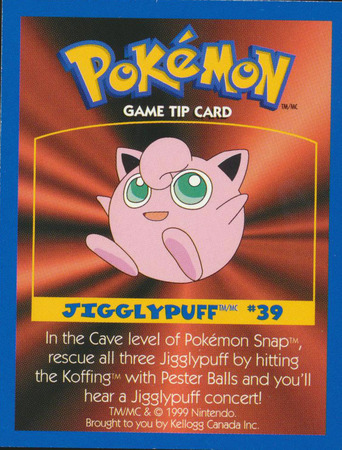 39 Jigglypuff 1999 Canadian Pokemon Tip Card Kellog Pokemon Collectible Cards Stickers 39 Jigglypuff 1999 Canadian Pokemon Tip Card Kellog Pokemon Collectible Cards Stickers