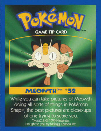52 Meowth 1999 Canadian Pokemon Tip Card Kellog Pokemon Collectible Cards Stickers 52 Meowth 1999 Canadian Pokemon Tip Card Kellog Pokemon Collectible Cards Stickers