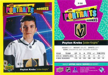 Peyton Krebs 2020 21 Upper Deck UD Portraits P 90 Rookie 62 99 Yellow 21436 Peyton Krebs 2020 21 Upper Deck UD Portraits P 90 Rookie 62 99 Yellow 21436