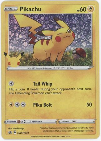 Pokemon Pikachu General Mills 25th Stamped Holo Foil Promo Card MINT SWSH039 