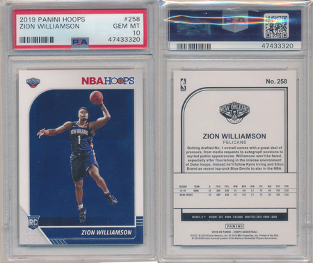 Zion Williamson 2019 Panini NBA Hoops PSA 10 258 Rookie 3320 2019 20 NBA Hoops Zion Williamson 2019 Panini NBA Hoops PSA 10 258 Rookie 3320 2019 20 NBA Hoops