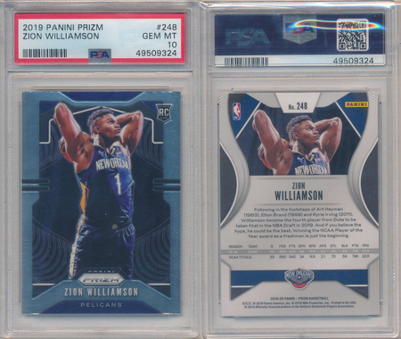 Zion Williamson 2019 Panini Prizm PSA 10 248 Rookie 9324 Zion Williamson 2019 Panini Prizm PSA 10 248 Rookie 9324