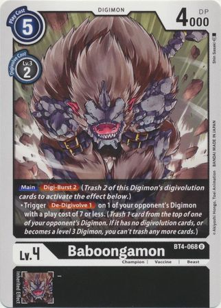 Baboongamon BT4 068 Uncommon Great Legend BT04 Singles Baboongamon BT4 068 Uncommon Great Legend BT04 Singles