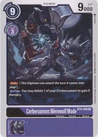Cerebusmon Werewolf Mode BT4 086 Rare BT04 Singles Cerebusmon Werewolf Mode BT4 086 Rare BT04 Singles