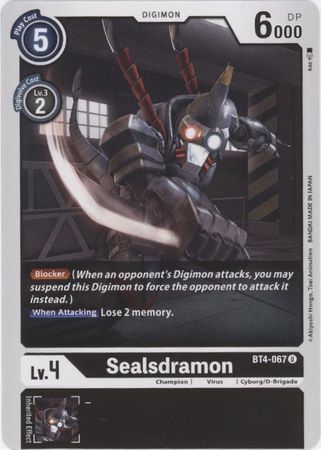 Sealsdramon BT4 067 Uncommon Great Legend BT04 Singles Sealsdramon BT4 067 Uncommon Great Legend BT04 Singles