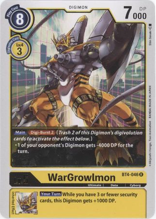 WarGrowlmon BT4 046 Rare Great Legend BT04 Singles WarGrowlmon BT4 046 Rare Great Legend BT04 Singles