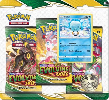 Sword Shield Evolving Skies 3 Pack Blister with Eiscue Promo Pokemon Pokemon Sealed Product Sword Shield Evolving Skies 3 Pack Blister with Eiscue Promo Pokemon Pokemon Sealed Product