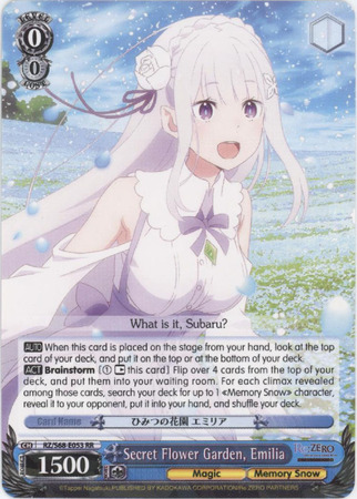 Secret Flower Garden Emilia RZ S68 E053 Double Rare RR Weiss Schwarz Re ZERO Memory Snow Secret Flower Garden Emilia RZ S68 E053 Double Rare RR Weiss Schwarz Re ZERO Memory Snow