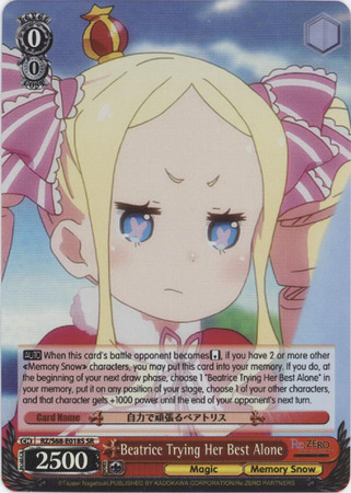 Beatrice Trying Her Best Alone RZ S68 E018S Secret Rare SR Weiss Schwarz Re ZERO Memory Snow Beatrice Trying Her Best Alone RZ S68 E018S Secret Rare SR Weiss Schwarz Re ZERO Memory Snow
