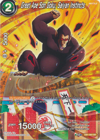 Great Ape Son Goku Saiyan Instincts Alternate Art DB1 064 Super Rare Great Ape Son Goku Saiyan Instincts Alternate Art DB1 064 Super Rare