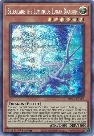 Seleglare the Luminous Lunar Dragon MP21 EN159 Prismatic Secret Rare 1st Edition 2021 Mega Tin Ancient Battles 1st Edition Singles Seleglare the Luminous Lunar Dragon MP21 EN159 Prismatic Secret Rare 1st Edition 2021 Mega Tin Ancient Battles 1st Edition Singles
